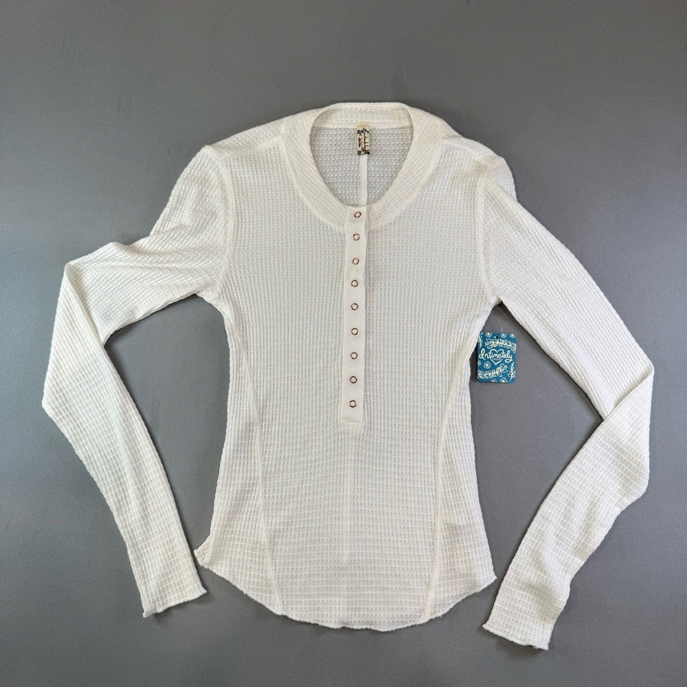 Elegant Cream Long Sleeve Henley Top